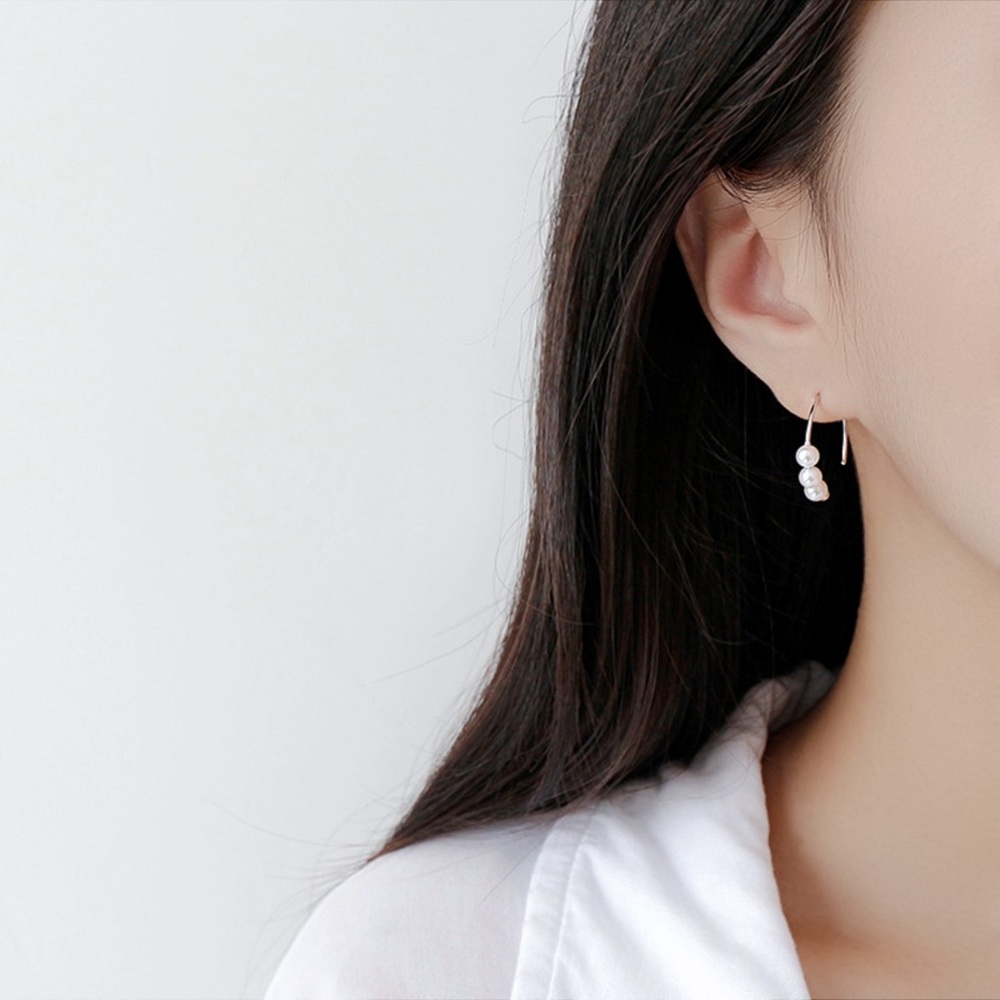 2/$20!  Silver Partial Hoop Faux Pearl Ear Wires - Picture 6 of 7